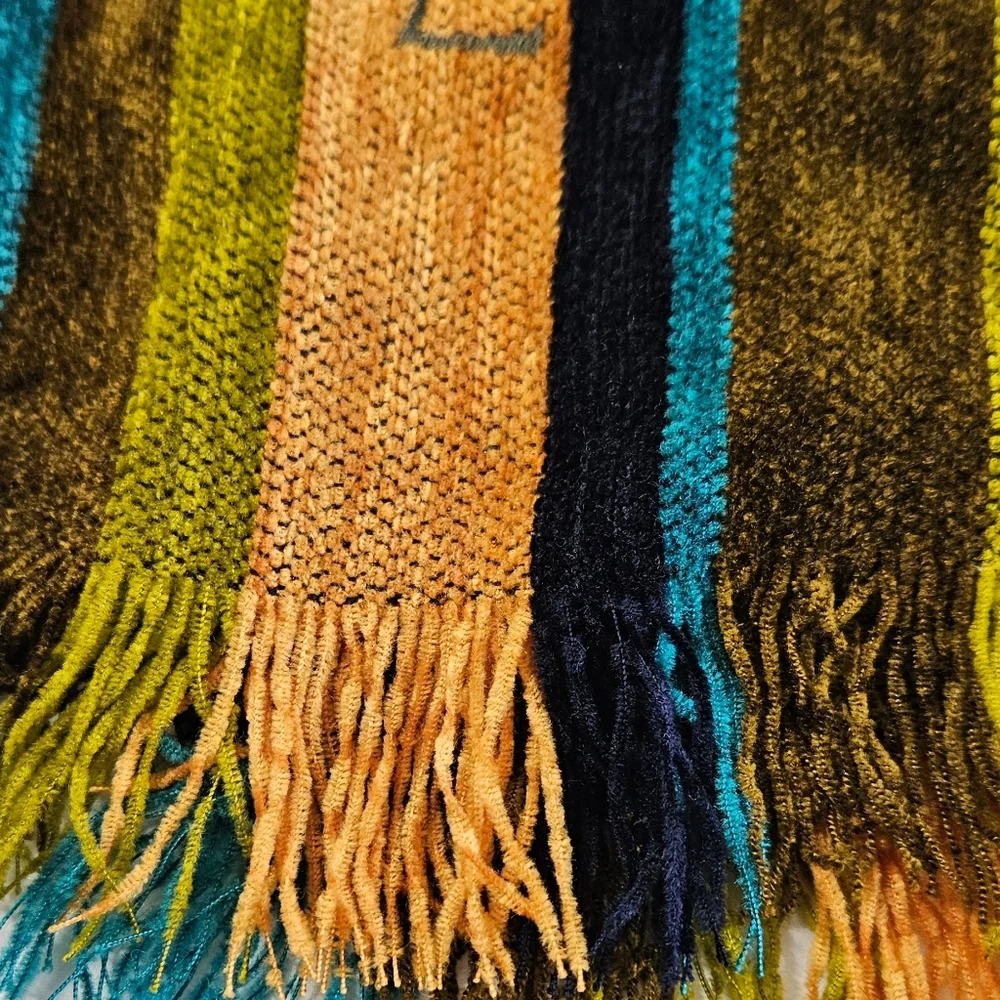 YSL Chenille scarf Striped fringed designer luxury